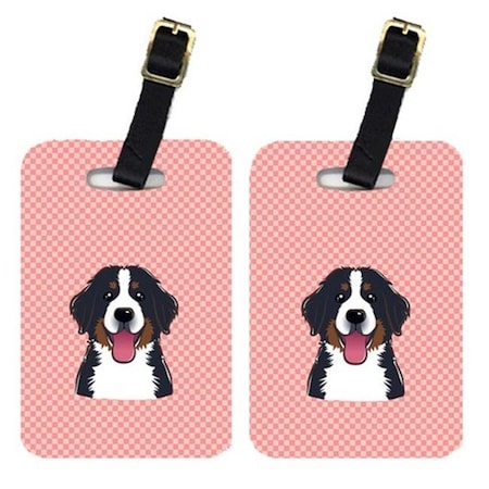 Carolines Treasures Carolines Treasures BB1237BT Pair Of Checkerboard Pink Bernese Mountain Dog Luggage Tags BB1237BT